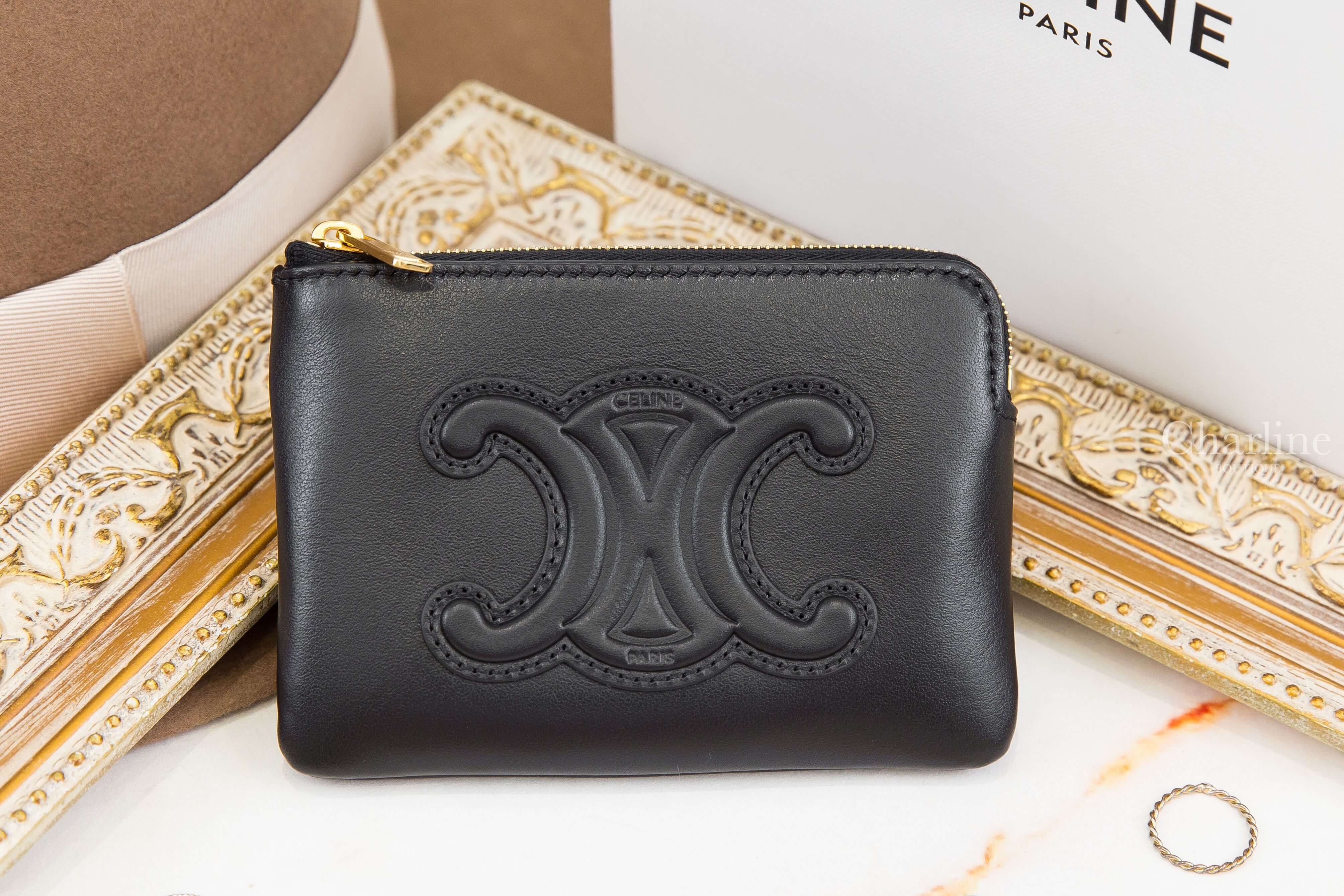 Celine Coin Purse Cuir Triomphe In Smooth Calfskin 黑色凱旋門小牛皮金釦鑰匙拉鍊零錢包-Charline Boutique 精品代購