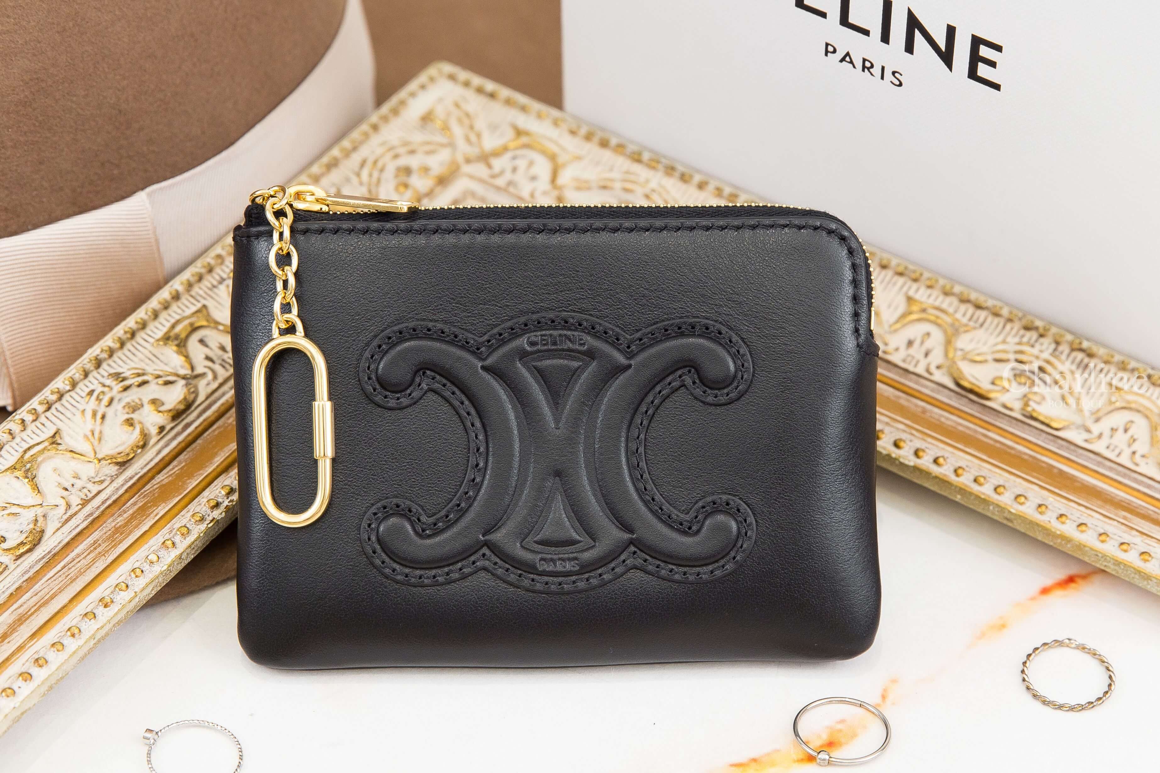 Celine Coin Purse Cuir Triomphe In Smooth Calfskin 黑色凱旋門小牛皮金釦鑰匙拉鍊零錢包