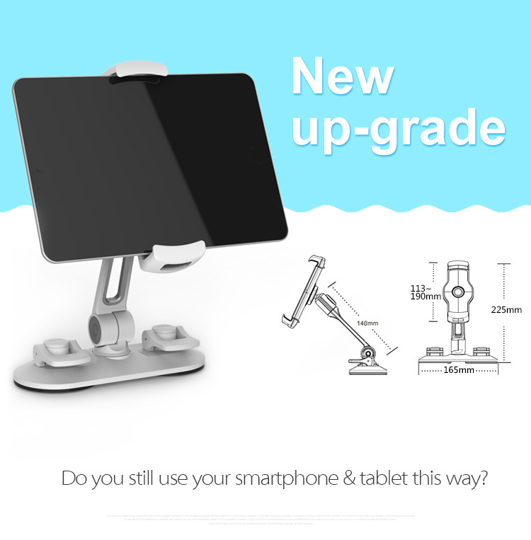 Ledetech - LD-204C-WH 雙吸盤座枱式平板電腦/智能電話支架 遙距教學 視像會議 線上學習 Google meet Zoom WFH