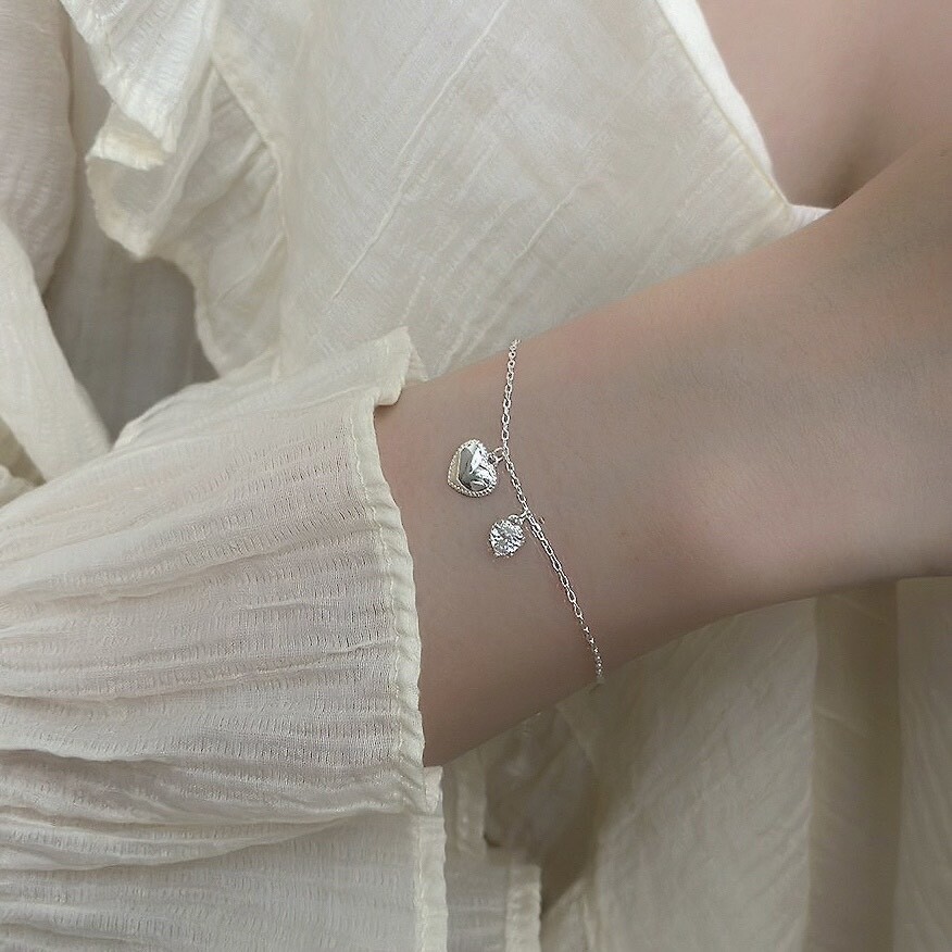 H139鋯石雙愛心純銀手鏈