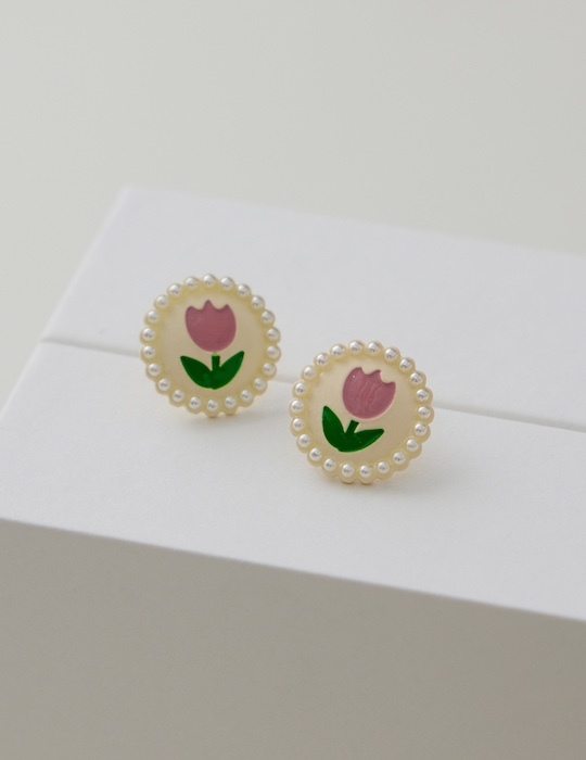 花漾鬱金香。針式耳環