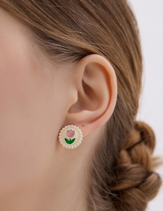 花漾鬱金香。夾式耳環