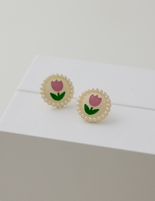 花漾鬱金香。夾式耳環