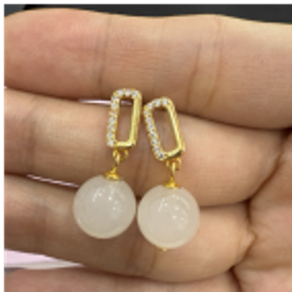 0901ht22-和田玉-10m白玉方形銀鑲耳釘/個（A22）