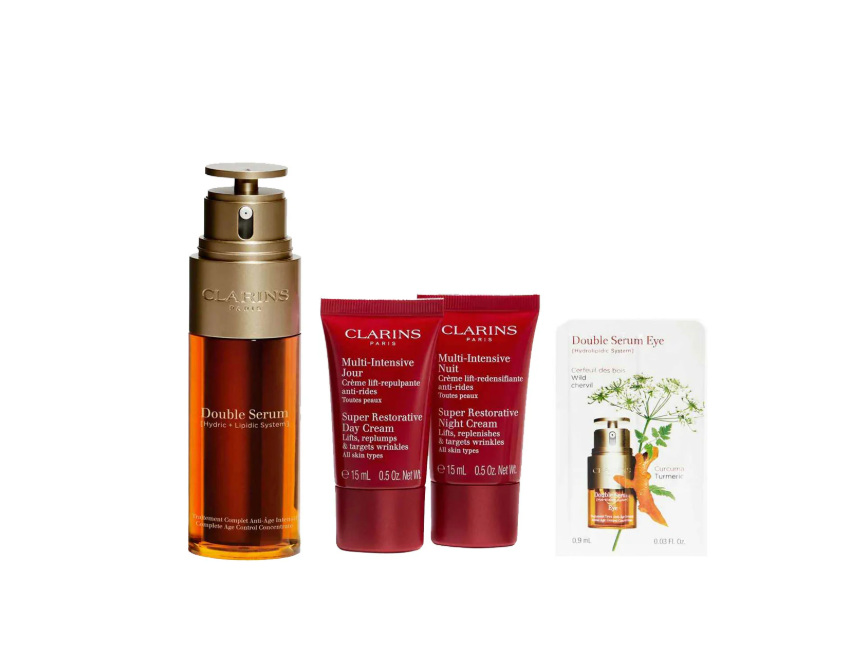 [S] BEAUTY CLARINS DOUBLE SERUM & SUPER RESTORATIVE AGE-DEFYING SET, 3666057236402 (SBU610)