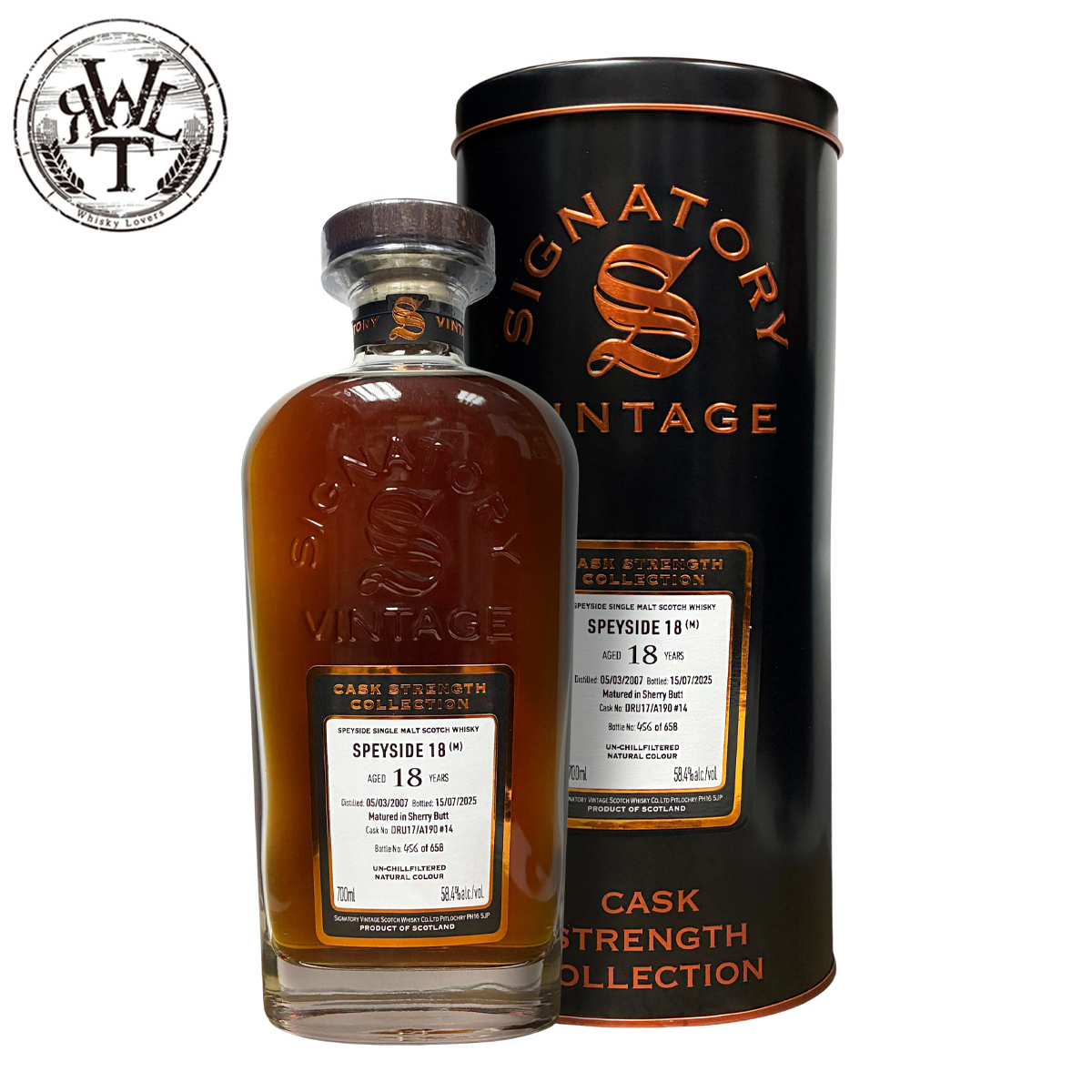 (Special Price) Signatory Vintage Cask Strength Collection Speyside (M) 2007 18 Years Old Sherry Butt DRU17A190 #14 58.4%