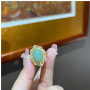 0901ht27-和田玉-銀鑲粉青戒/個（A27）