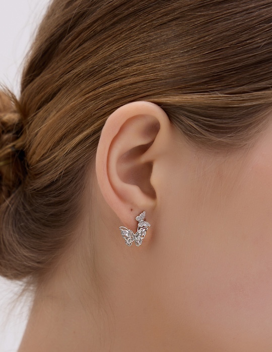 滿鑽蝶舞。夾式耳環