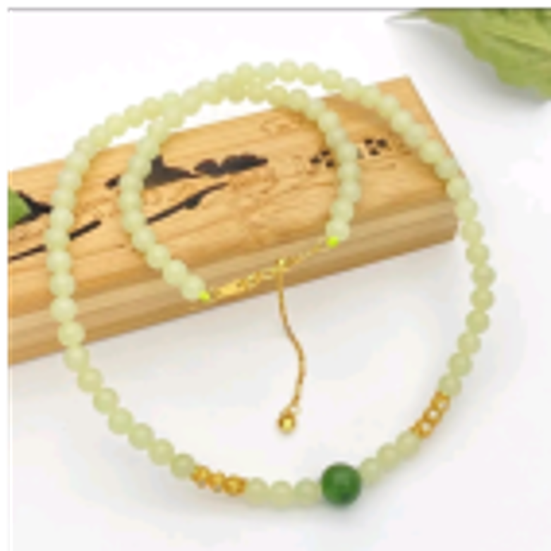 0901ht45-和田玉-6m黃口鑽石隔珠項鏈/個（A45）