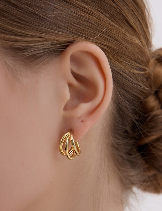 極簡三環。針式耳環(金)