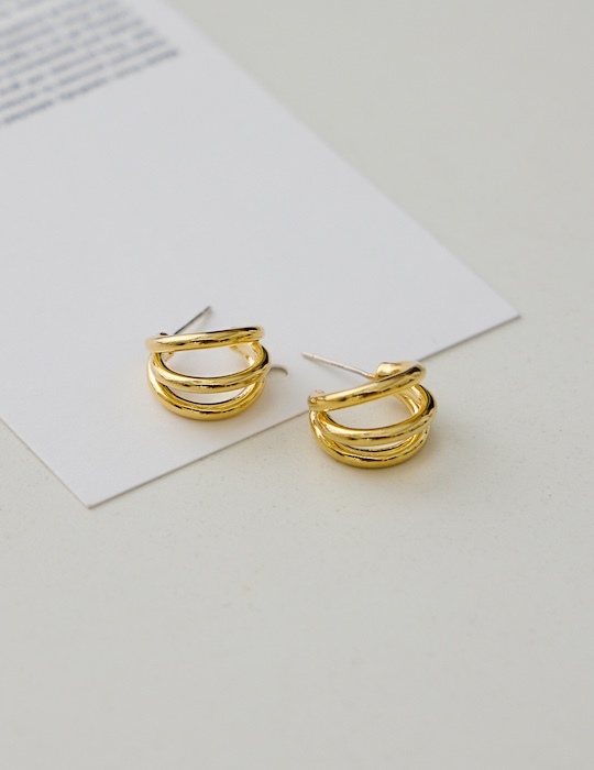極簡三環。針式耳環(金)