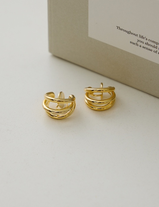 極簡三環。夾式耳環(金)