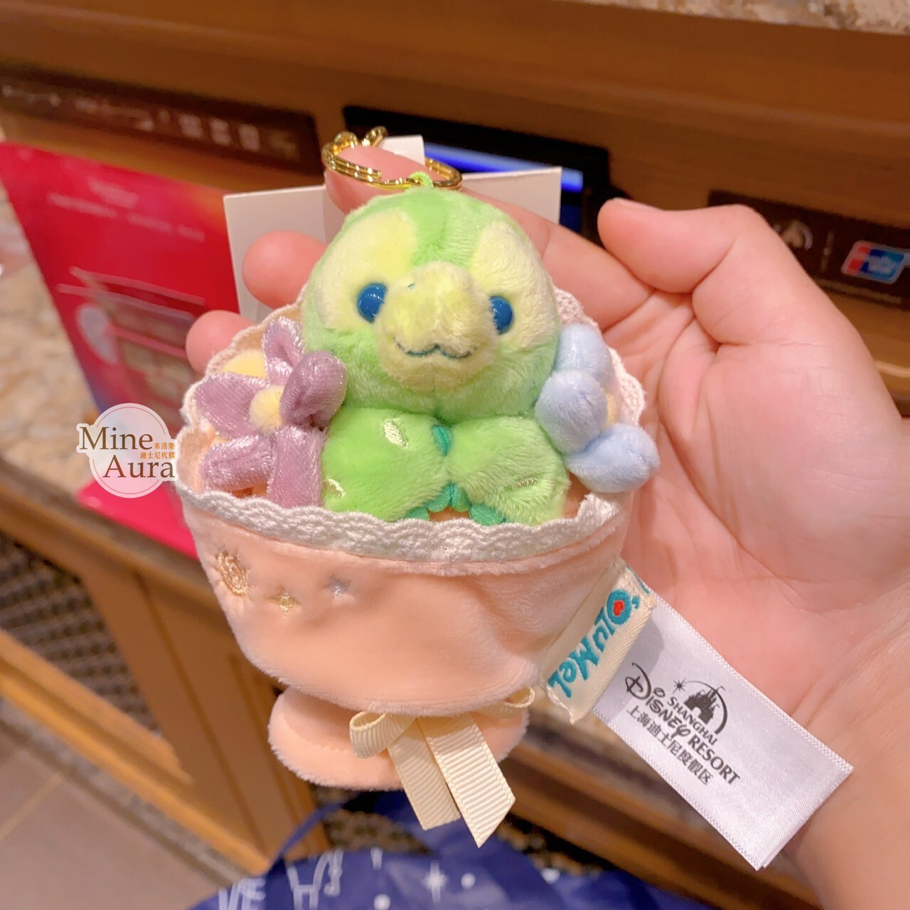 達菲 Duffy 與好友們 奧樂米拉 海龜 OluMel 迷你花束造型 絨毛 鑰匙圈 吊飾 -上海迪士尼樂園