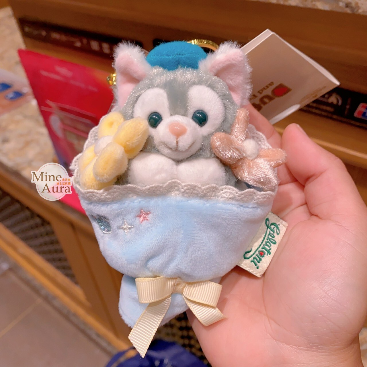 達菲 Duffy 與好友們 傑拉托尼 畫家貓 Gelatoni 迷你花束造型 絨毛 鑰匙圈 吊飾 -上海迪士尼樂園