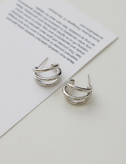 極簡三環。針式耳環(銀)