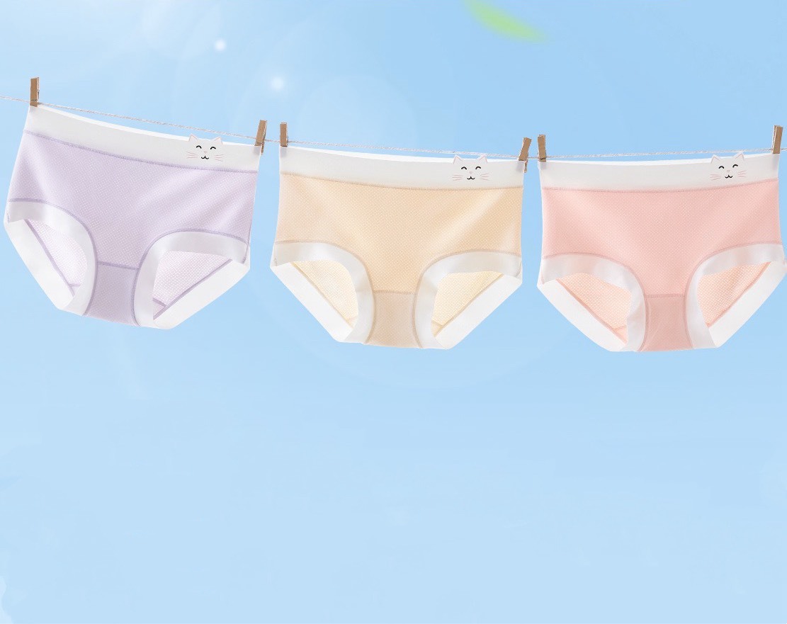 『130建議95-110cm』女寶三入組貓咪透氣三角褲