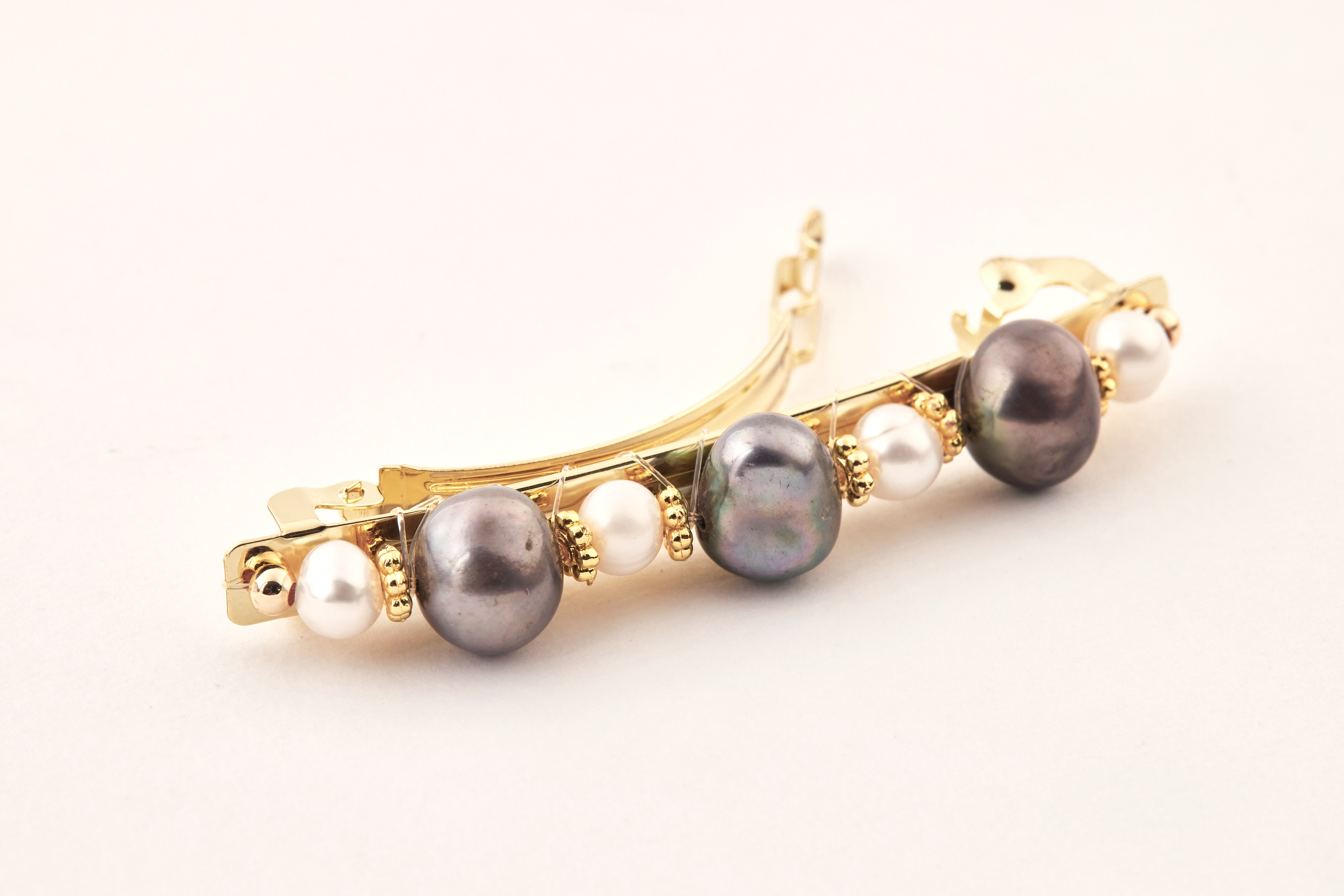 H035 | 銅鍍14K灰白珍珠髮夾