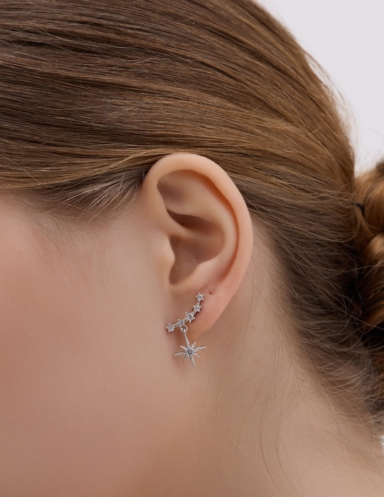 垂墜鋯石星芒。針式耳環(銀)