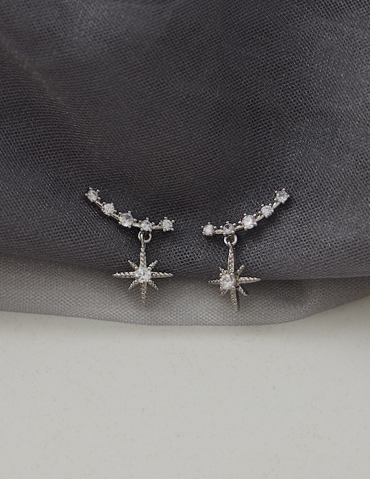 垂墜鋯石星芒。針式耳環(銀)