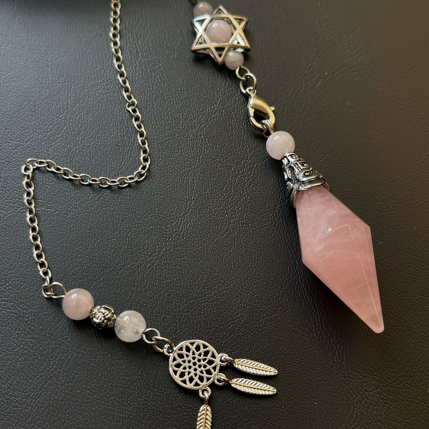 [原石] 粉晶 捕夢網靈擺 水晶靈擺