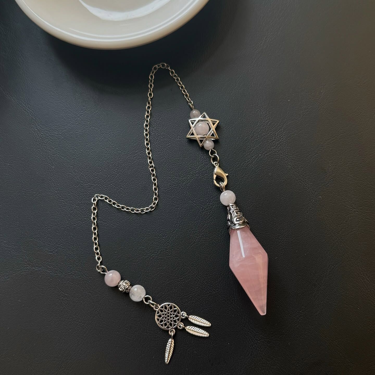 [原石] 粉晶 捕夢網靈擺 水晶靈擺