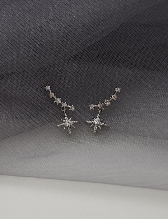垂墜鋯石星芒。夾式耳環(銀)
