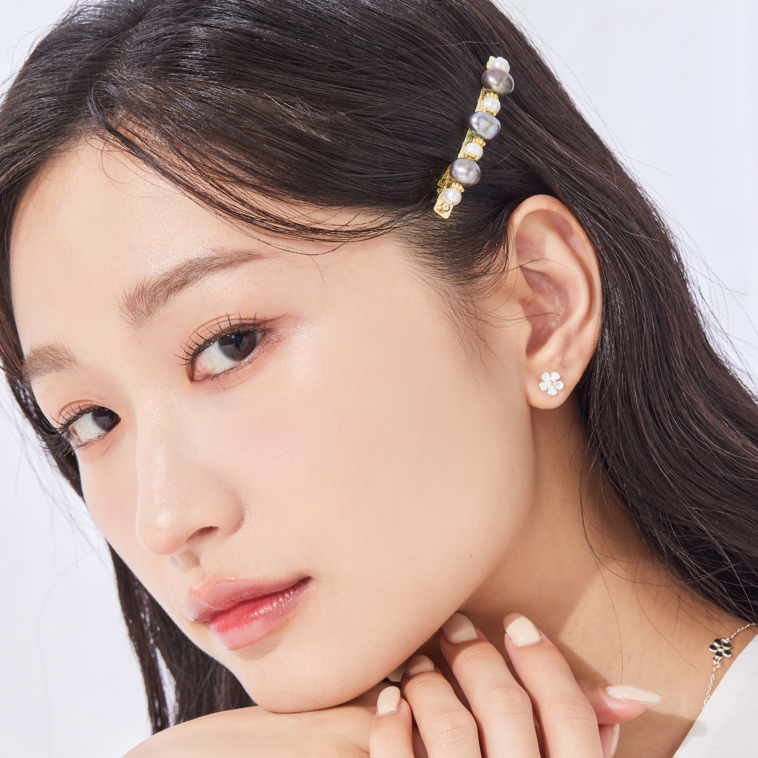 H035 | 銅鍍14K灰白珍珠髮夾