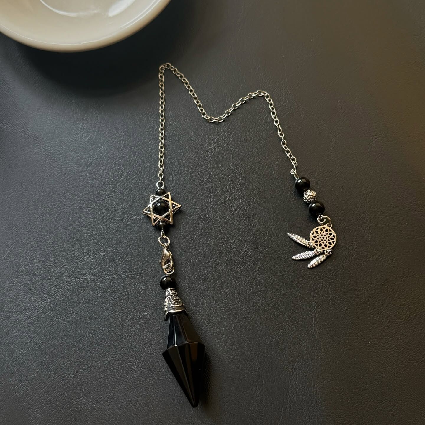 [原石] 黑曜石 捕夢網靈擺 水晶靈擺