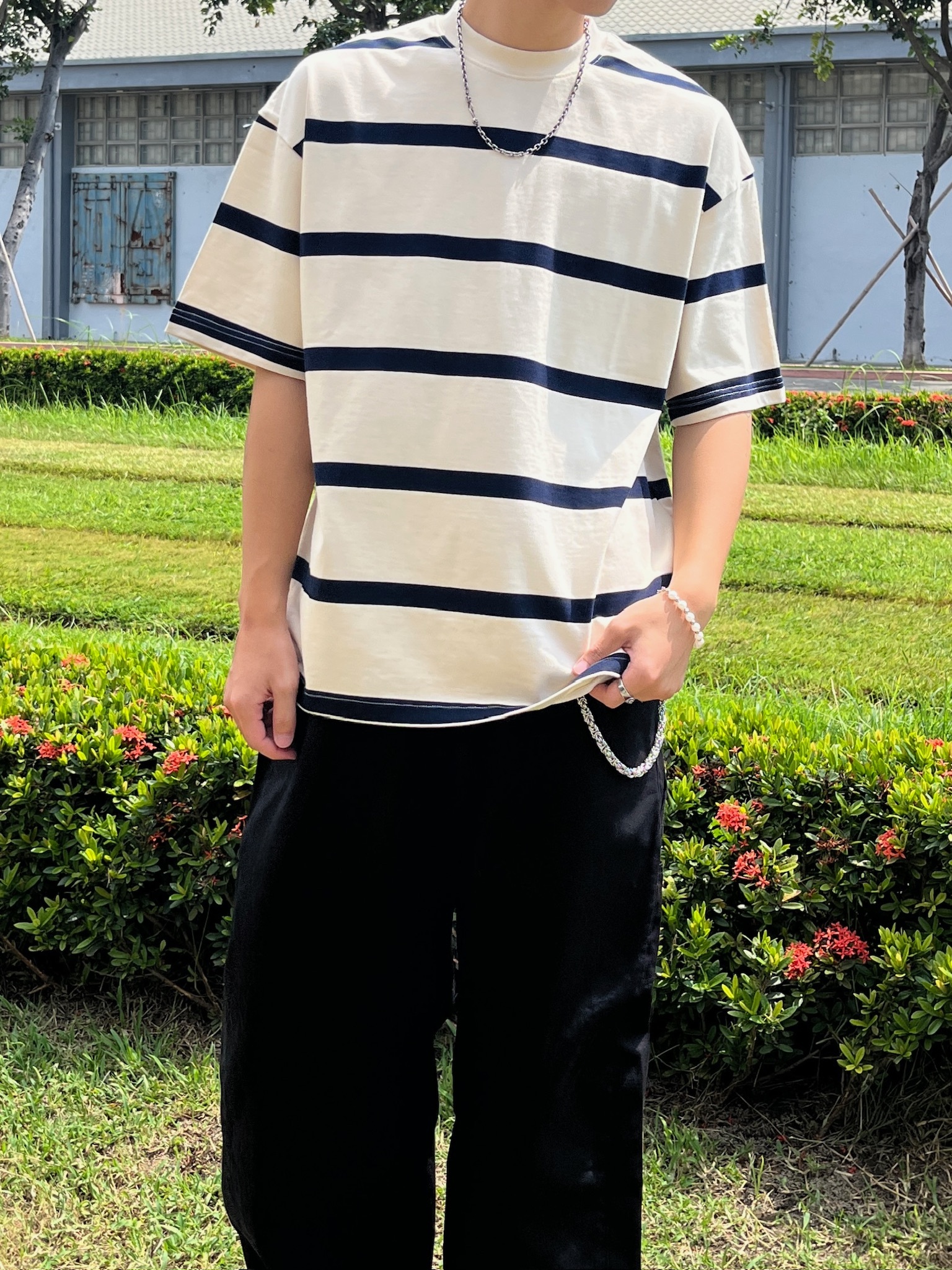 正韓 厚磅寬鬆感條紋Tee (2colors)