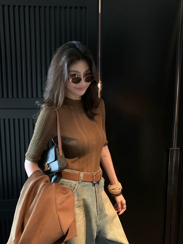 交錯麻花編織感圓領合身上衣-S-XL / 2色 (Elegant & Love)