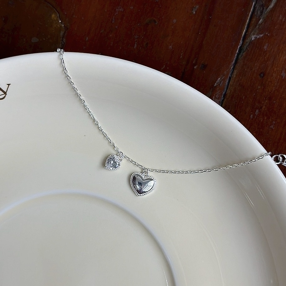H139鋯石雙愛心純銀手鏈