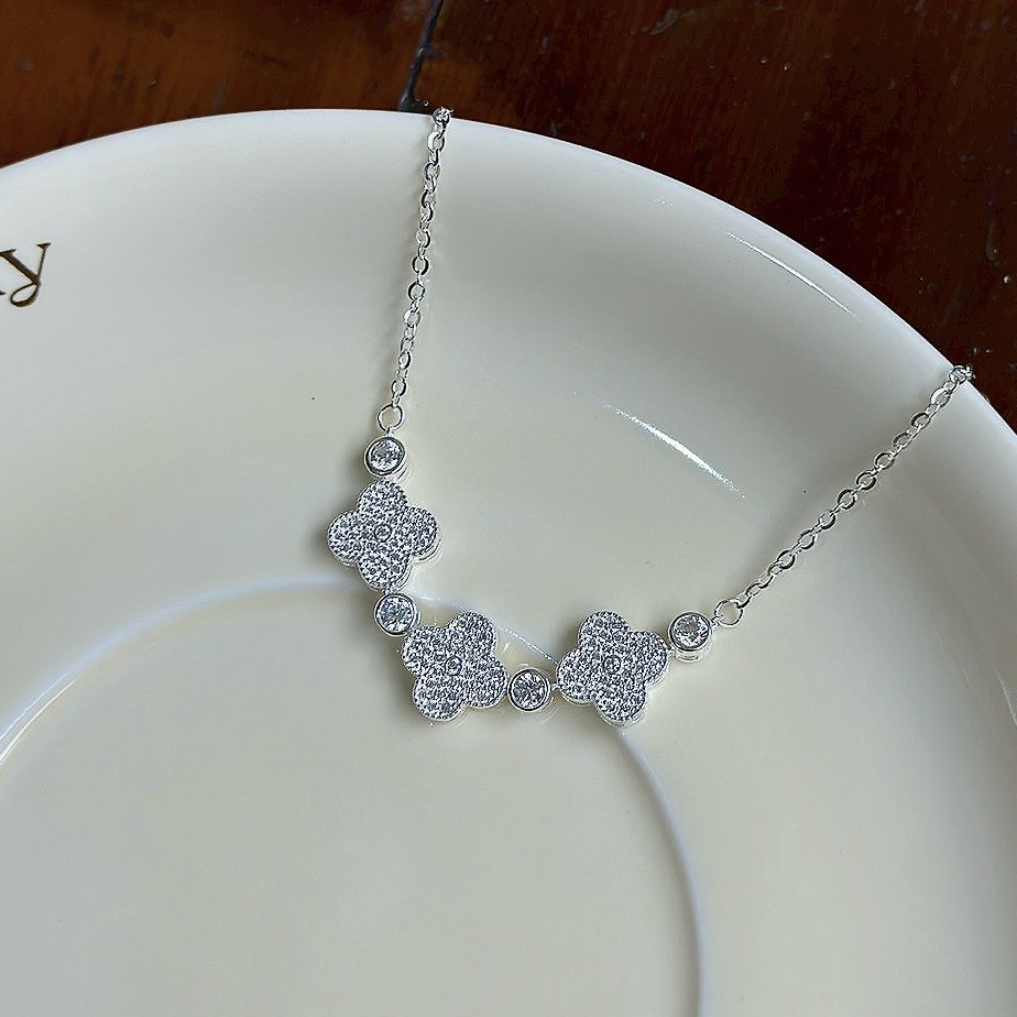 H140滿鑽四葉草圓鑽純銀手鏈