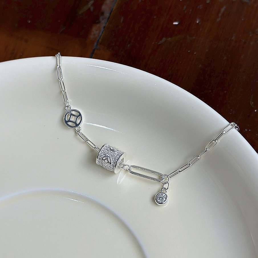 H141排鑽錢幣圓環純銀手鏈