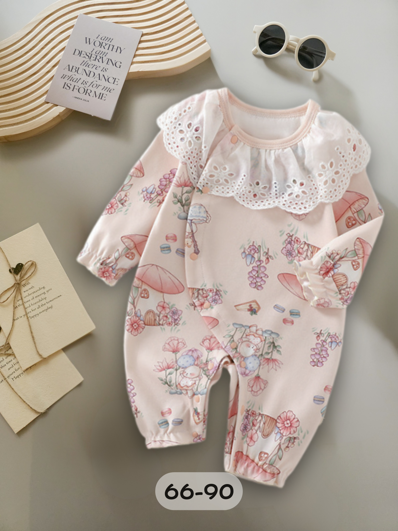 粉色蘑菇花園 長袖連身衣