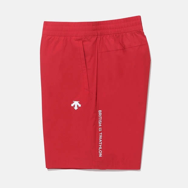 DESCENTE 迪桑特 經典 小LOGO 機能短褲 三鐵聯名款 紅色