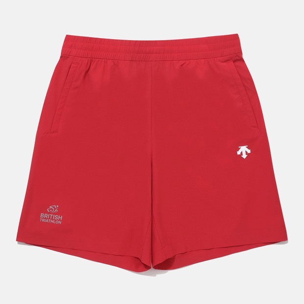 DESCENTE 迪桑特 經典 小LOGO 機能短褲 三鐵聯名款 紅色