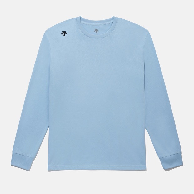 DESCENTE 迪桑特 經典 小LOGO 背後撞色大LOGO 長袖 天藍色