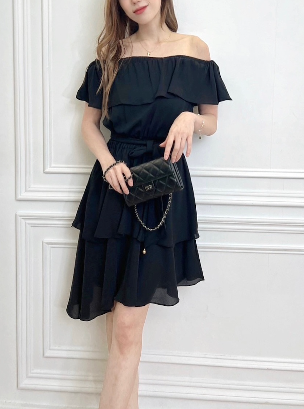 不規則層次一字領洋裝