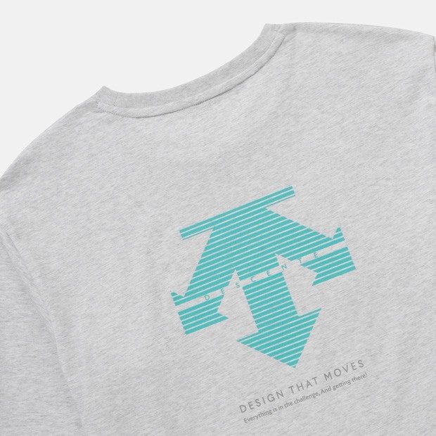 DESCENTE 迪桑特 經典 小LOGO 背後撞色大LOGO 長袖 灰色