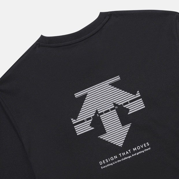 DESCENTE 迪桑特 經典 小LOGO 背後撞色大LOGO 長袖 黑色