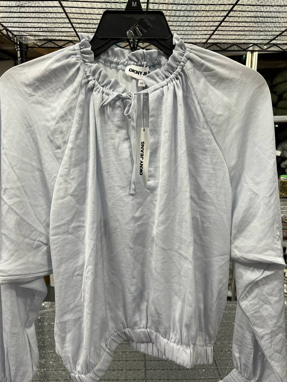 [S] DKNY POWDER BLUE SMOCKED CUFF RAGLAN SLEEVE BLOUSE, DJ4W2003-PWB [FINAL SALE] (SD1541)