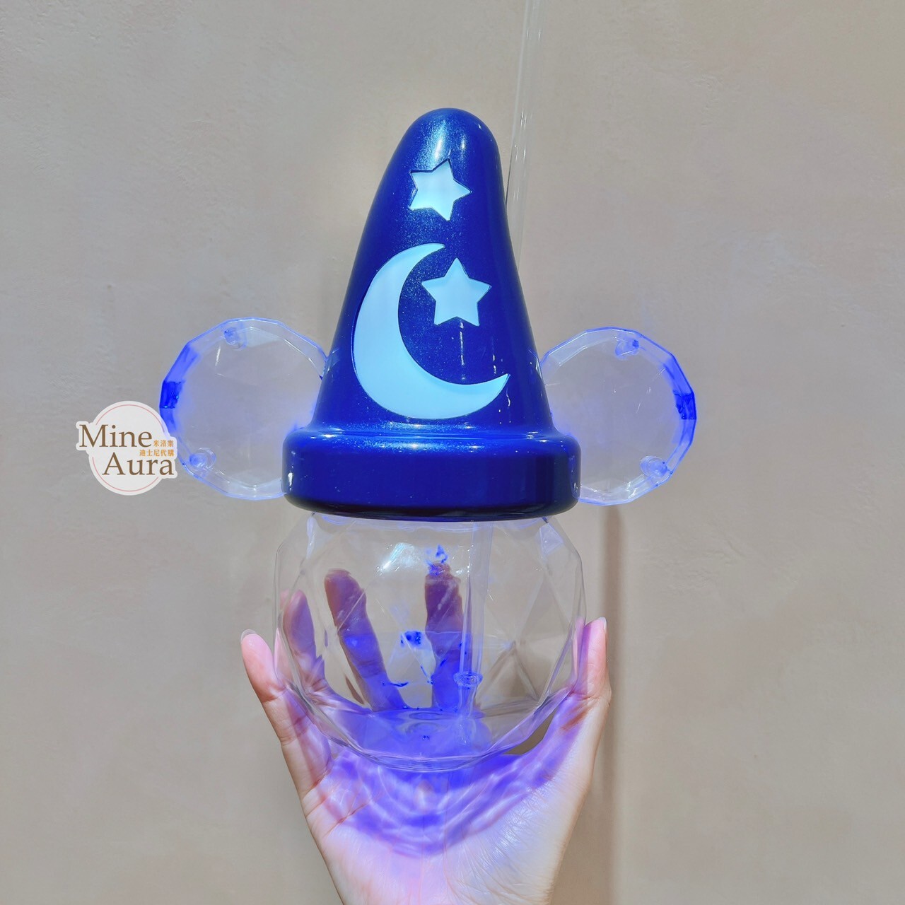 (現貨) 米奇 Mickey 魔法師 戴藍色魔法帽 米奇頭 造型 發光 吸管 水杯 -香港迪士尼樂園