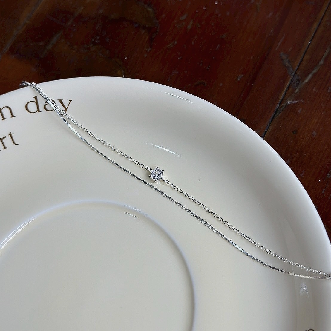 C28黎月．單鑽雙層純銀手鍊
