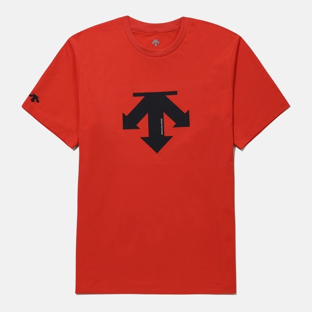 DESCENTE 迪桑特 經典大LOGO款 短袖 橘紅色