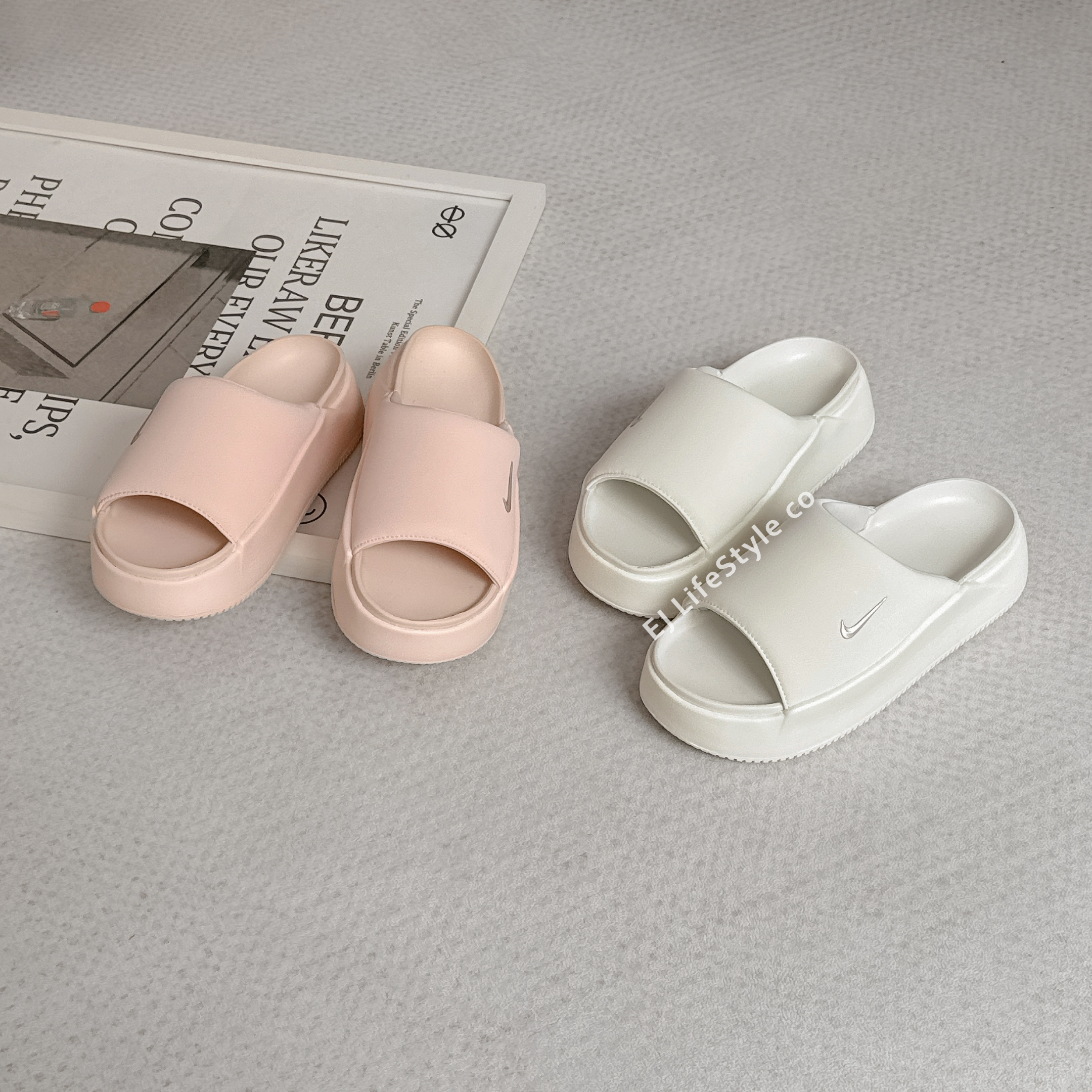 NIKE CALM ELEVATION 防滑 軟底 厚底 親水泡棉 拖鞋 女鞋 霧白 HJ5601-100 粉橘 HJ5601-600  / 現貨