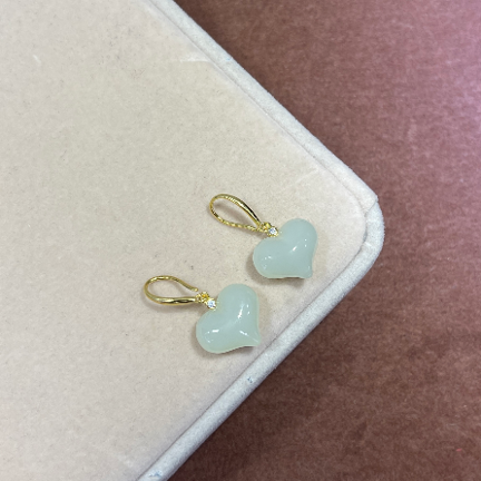 0901ht119-和田玉-银镶黄口屁桃耳钩(A119)