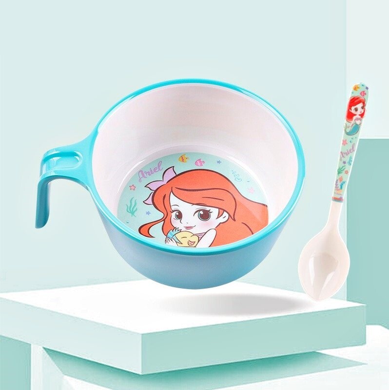 迪士尼公主 - 有耳湯碗+湯匙 美人魚(科學瓷)