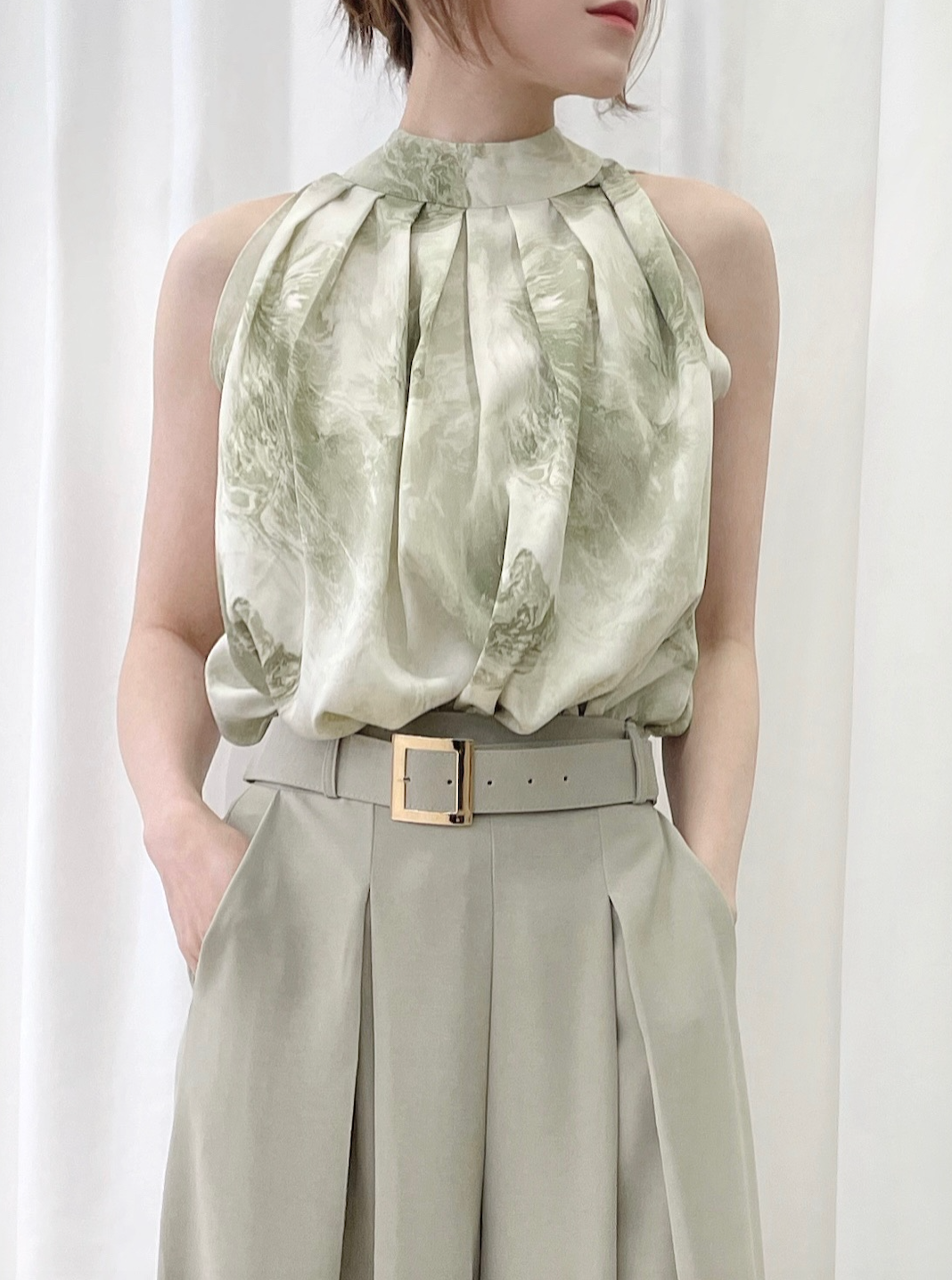 後綁帶暈染背心