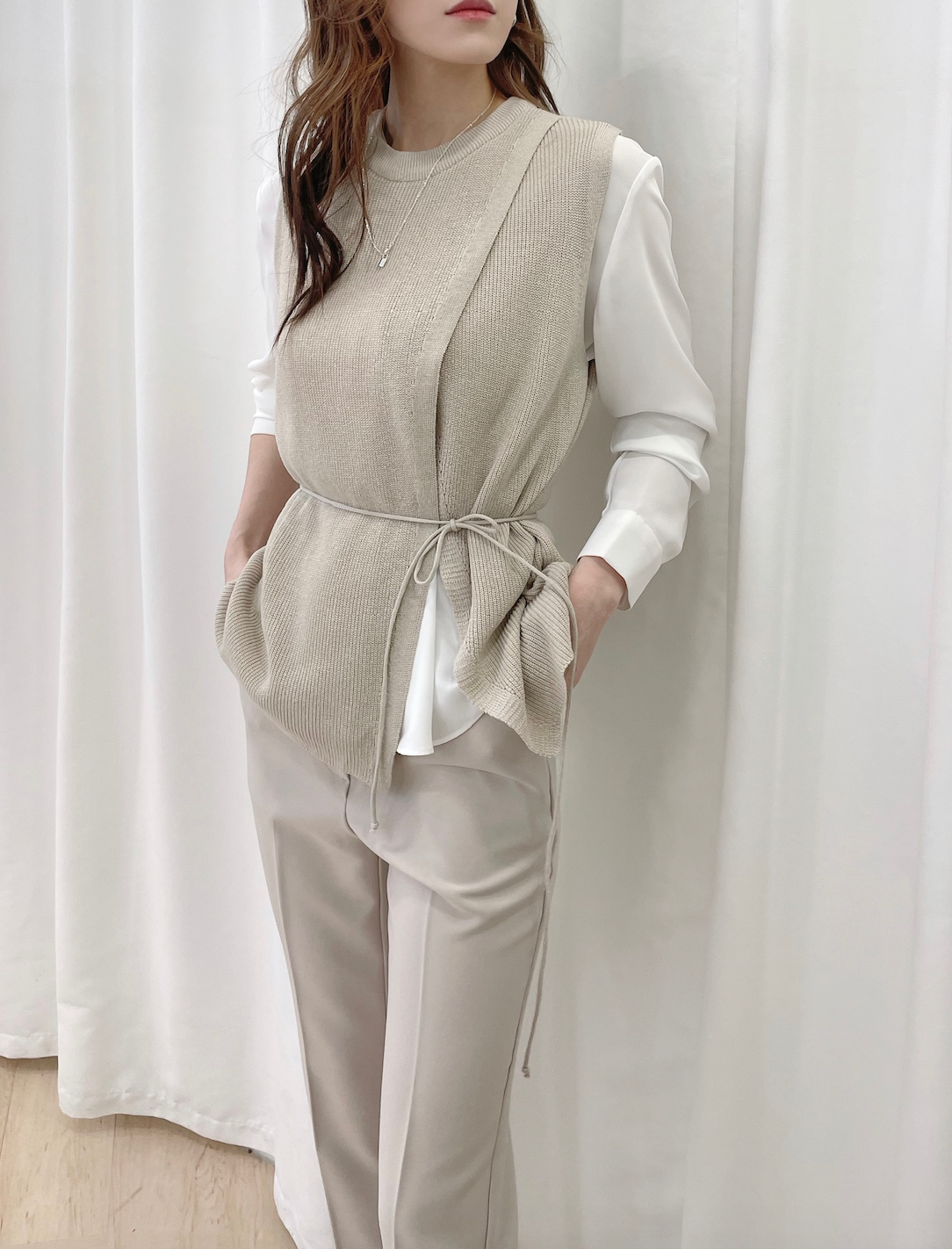 綁帶開衩針織背心