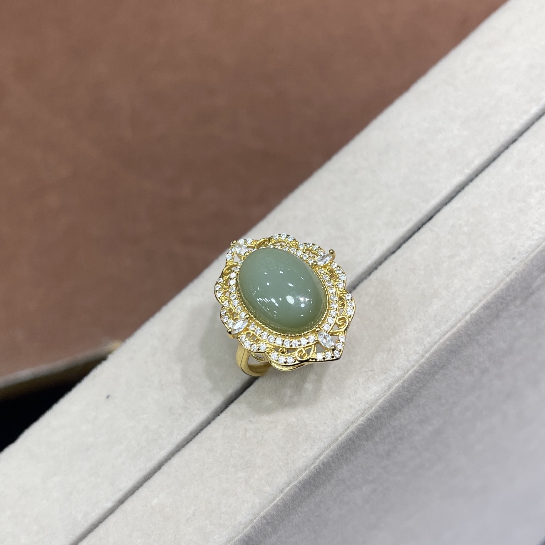 0901ht26-和田玉-銀鑲粉青戒/個（A26）